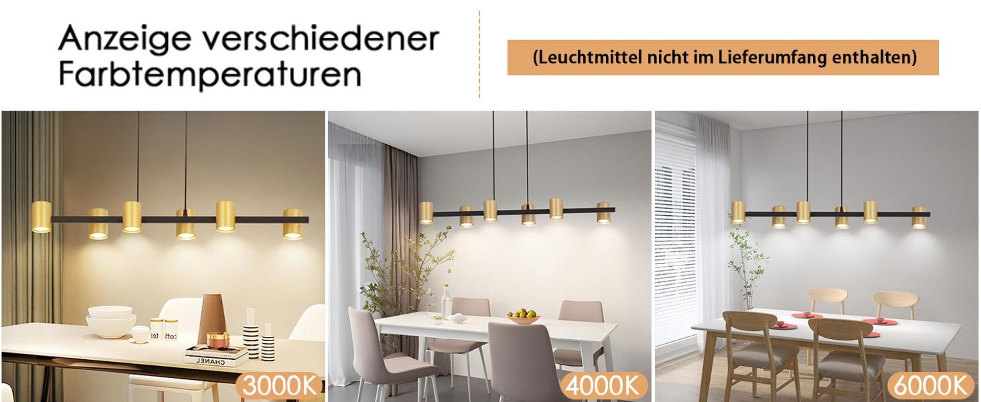 ZMH Pendelleuchte esstisch Hängelampe Schwarz Gold: Esstischlampe GU10  6 Flammig aus Metall Hängeleuchte Industrial für Wohnzimmer Esszimmer (Ohne Leuchtmittel)