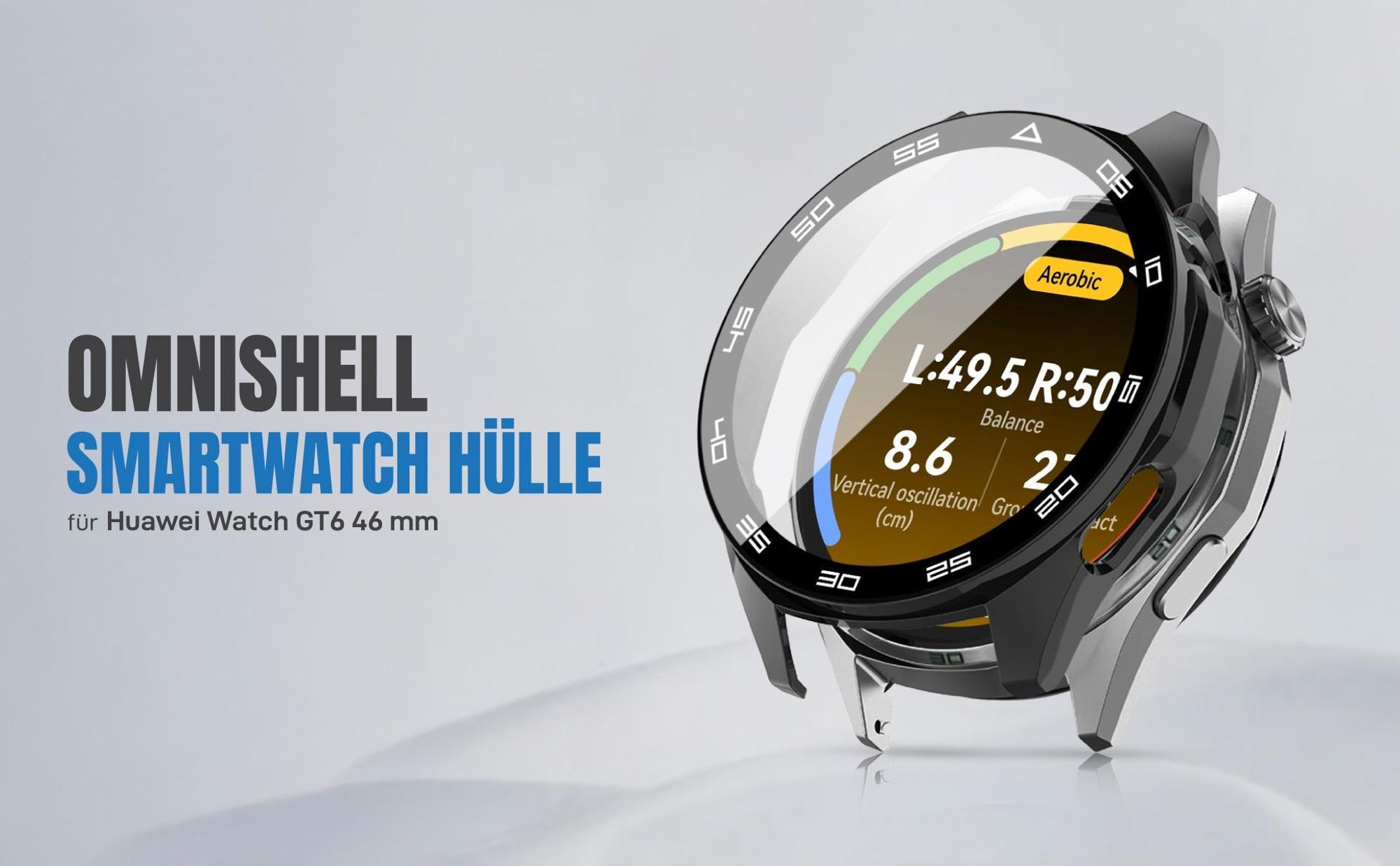 Schwarze 360 Grad Hülle für Huawei Watch GT6 46 mm mit Displayschutz