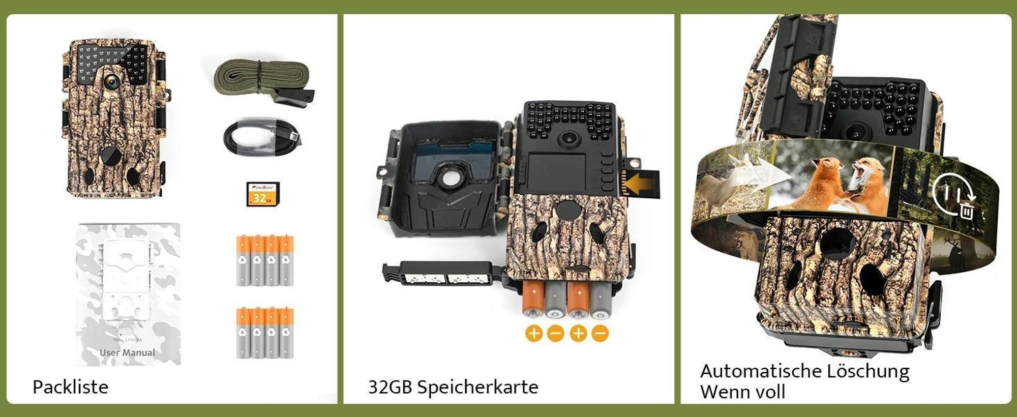 4K 48MP wildkamera mit Handyübertragung App Bewegungsmelder Nachtsicht,120° Erfassungswinkel Wildkamera mit 32GB Karte & 8 Batterien IP66 Wasserdicht
