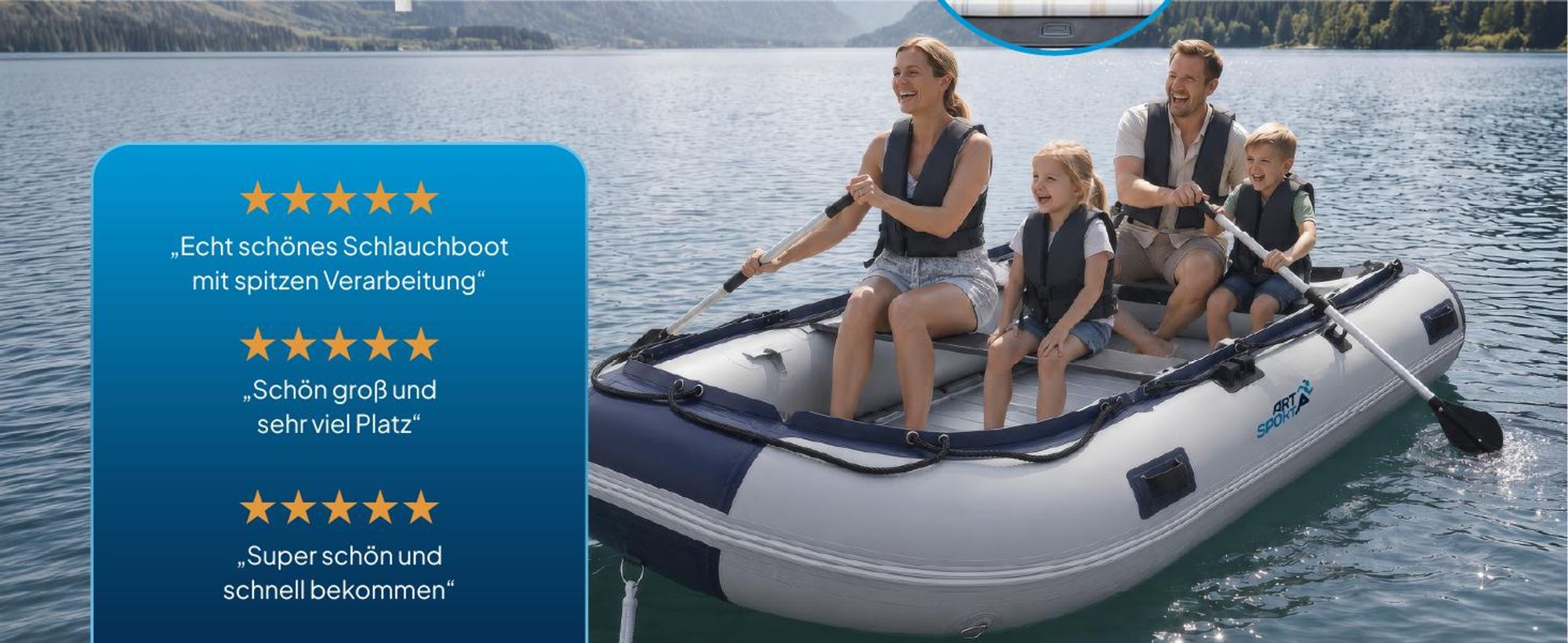 ArtSport Schlauchboot 3,20 m für 4 Personen mit 2 Sitzbänke & Aluboden – Paddelboot mit Paddel, Pumpe, Tasche & Reparaturset – Angelboot aufblasbar