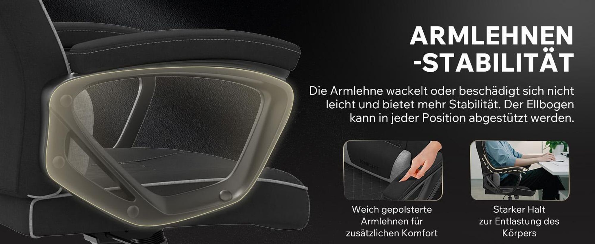 SENSE7 Knight Gaming Stuhl aus Stoff Schwarz-Grau - Ergonomischer Bürostuhl Schreibtischstuhl Stoff Computerstuhl Gamer Racing Stuhl 120 kg stuhl
