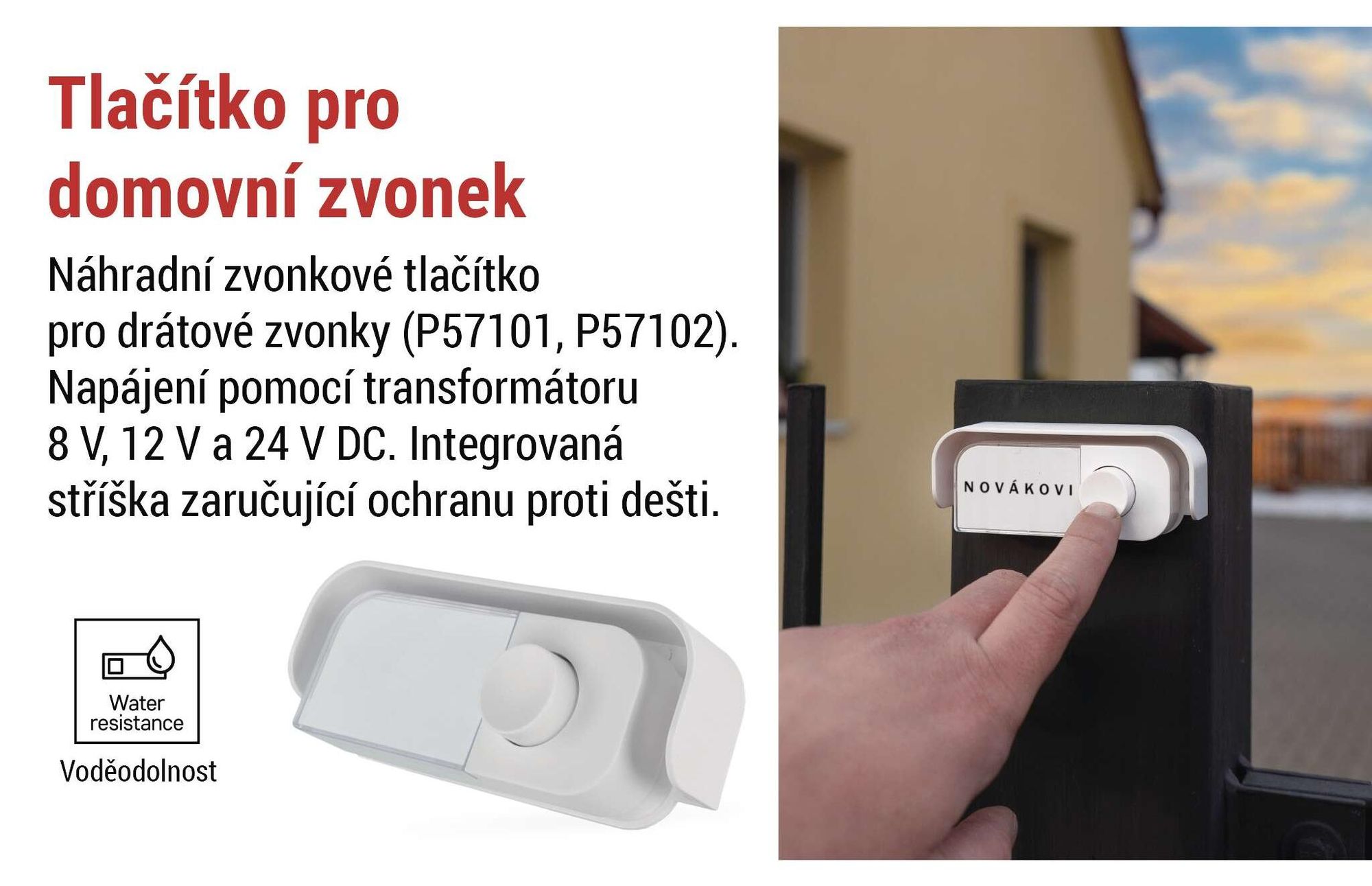 EMOS zvonkové tlačítko se štítkem pro drátový zvonek, bílé zvonkové tlačítko kompatibilní se zvonkem P57101, P57102, 24 V DC, P57000T