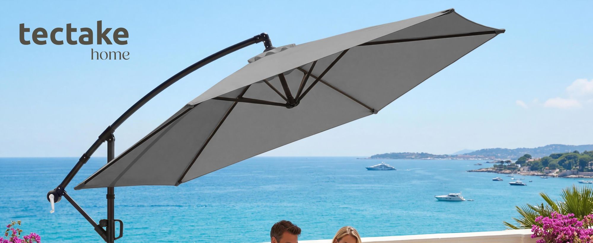 tectake® Ampelschirm Artemis 3 x 3 m, 360° drehbar mit Doppeldach