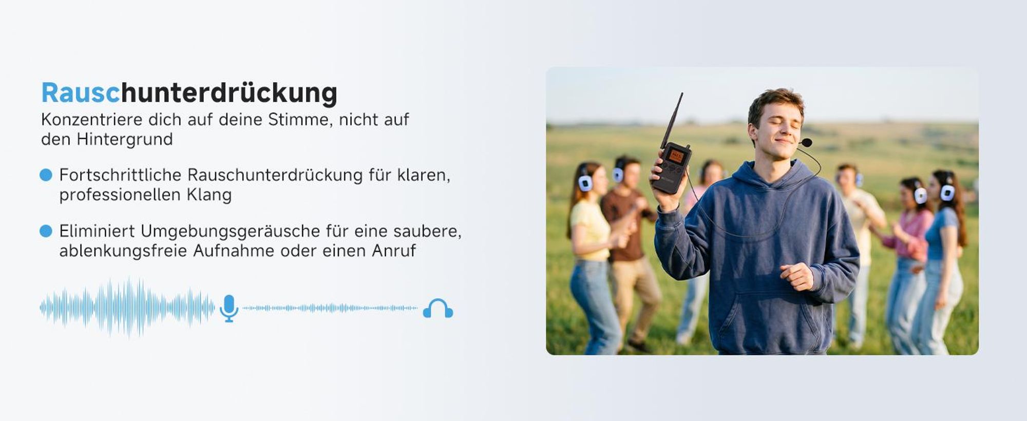 Retekess TA003P-TA004S Kopfhörer für Team-Fitness, Yoga, Freihändig, Hi-Fi-Audioqualität, 12H, Verstellbare Ohrmuscheln, Geeignet für Stille Disco