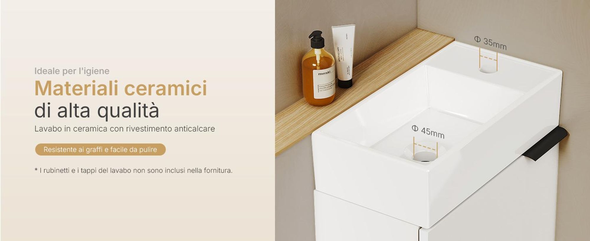 Set lavabo EMKE Mobiletto con lavabo in ceramica 417×240×646 mm sospeso, soft-close , bianco