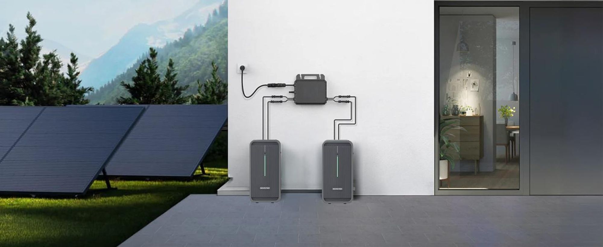 SUNNIVA® 1840W Balkonkraftwerk mit 4.48 kWh Speicher Marstek 2x B2500-D, 4x 460W BIFAZIAL FULLBLACK komplett Steckdose, PV Solaranlage + Solarspeicher