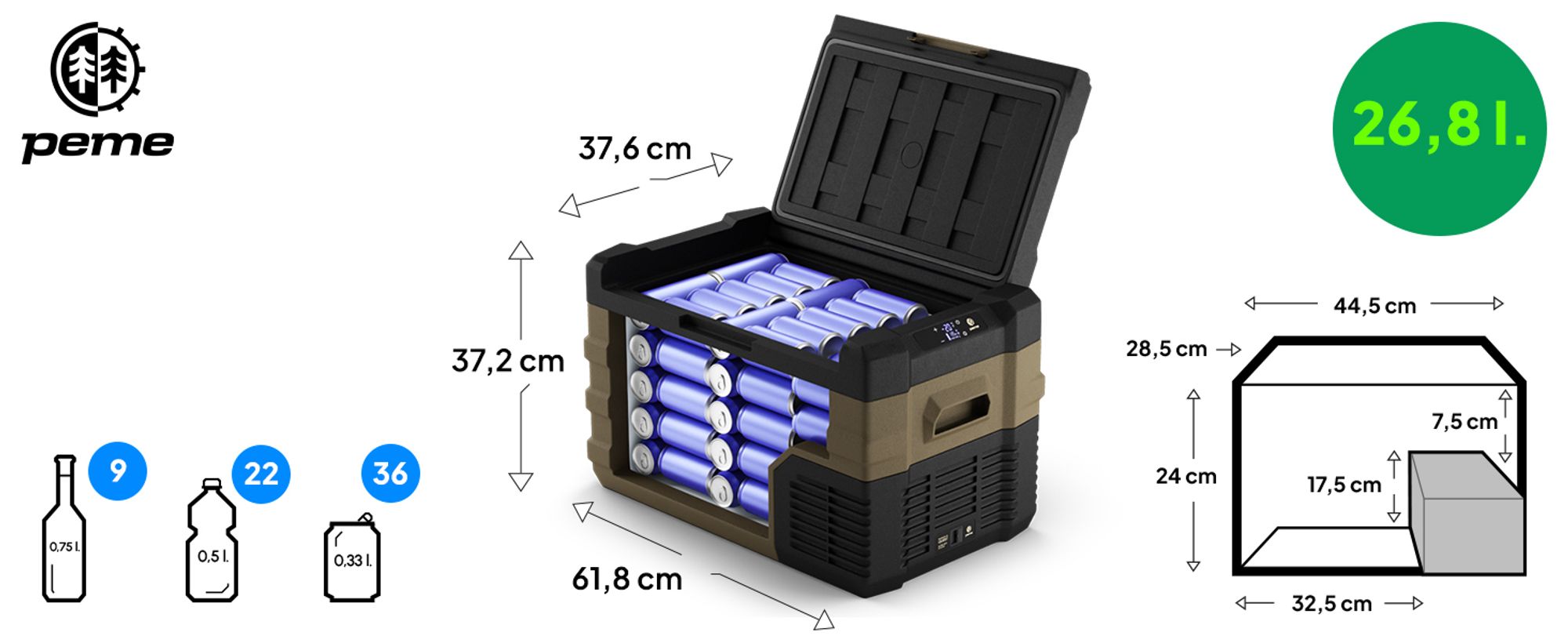 PEME Quest 30 Kompressor Kühlbox 27 L - Sand Storm Autokühlschrank Elektrische Gefrierbox LKW Wohnmobil Auto Camping Reise Kühlschrank App Tragbar -20