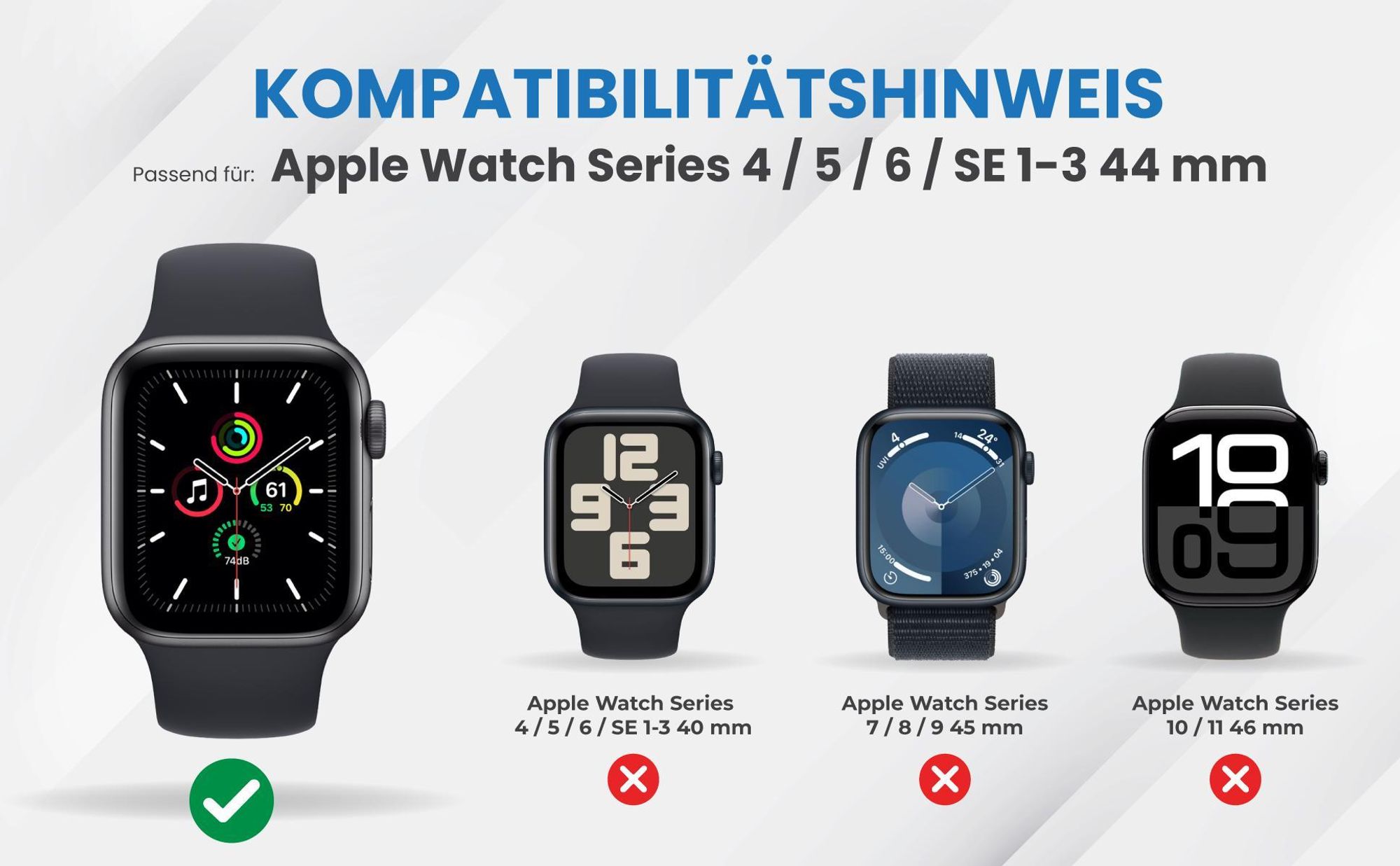 Kompatibilitätshinweise Hülle für Apple Watch Series 4 /5 / 6 / SE 1-3 44 mm