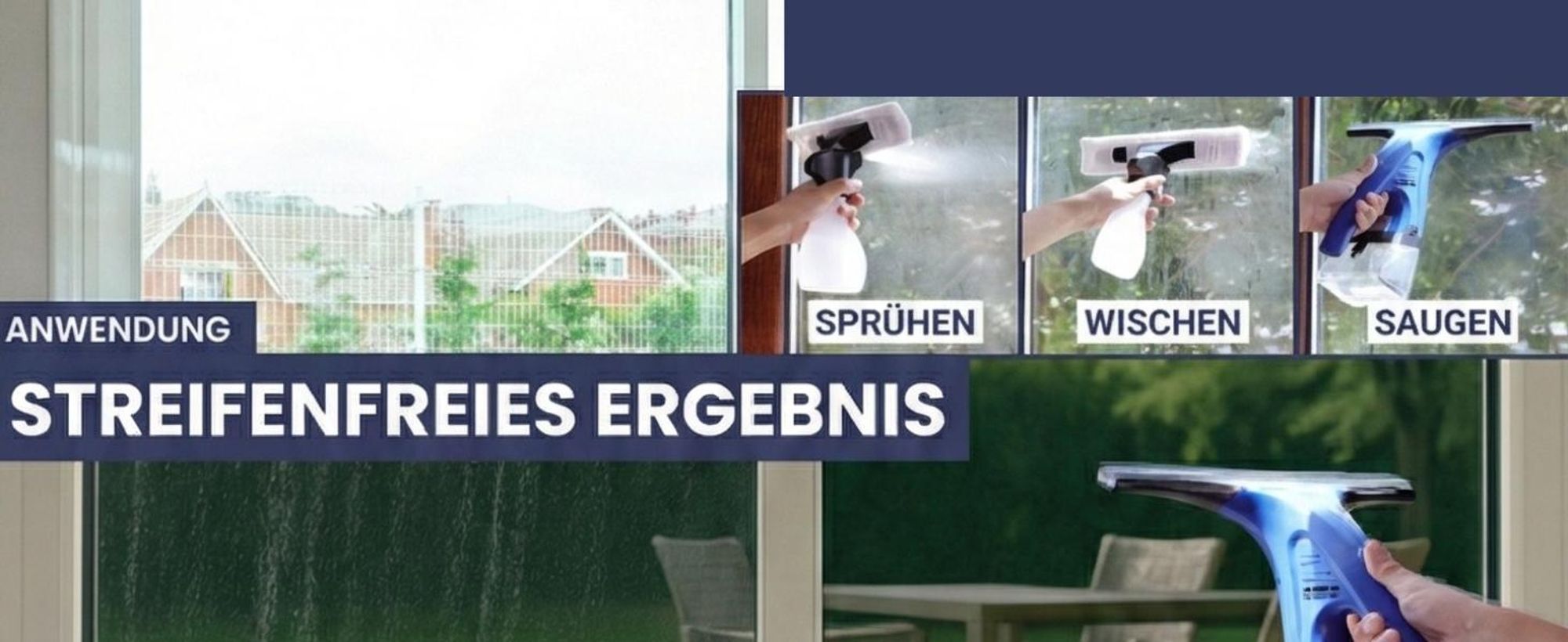 Fenstersauger Set mit Sprühflasche & Mikrofaserpad | Akku Fensterreiniger 1600Pa | 25 Min Laufzeit, 250ml Tank | Streifenfreie Reinigung für Fenster