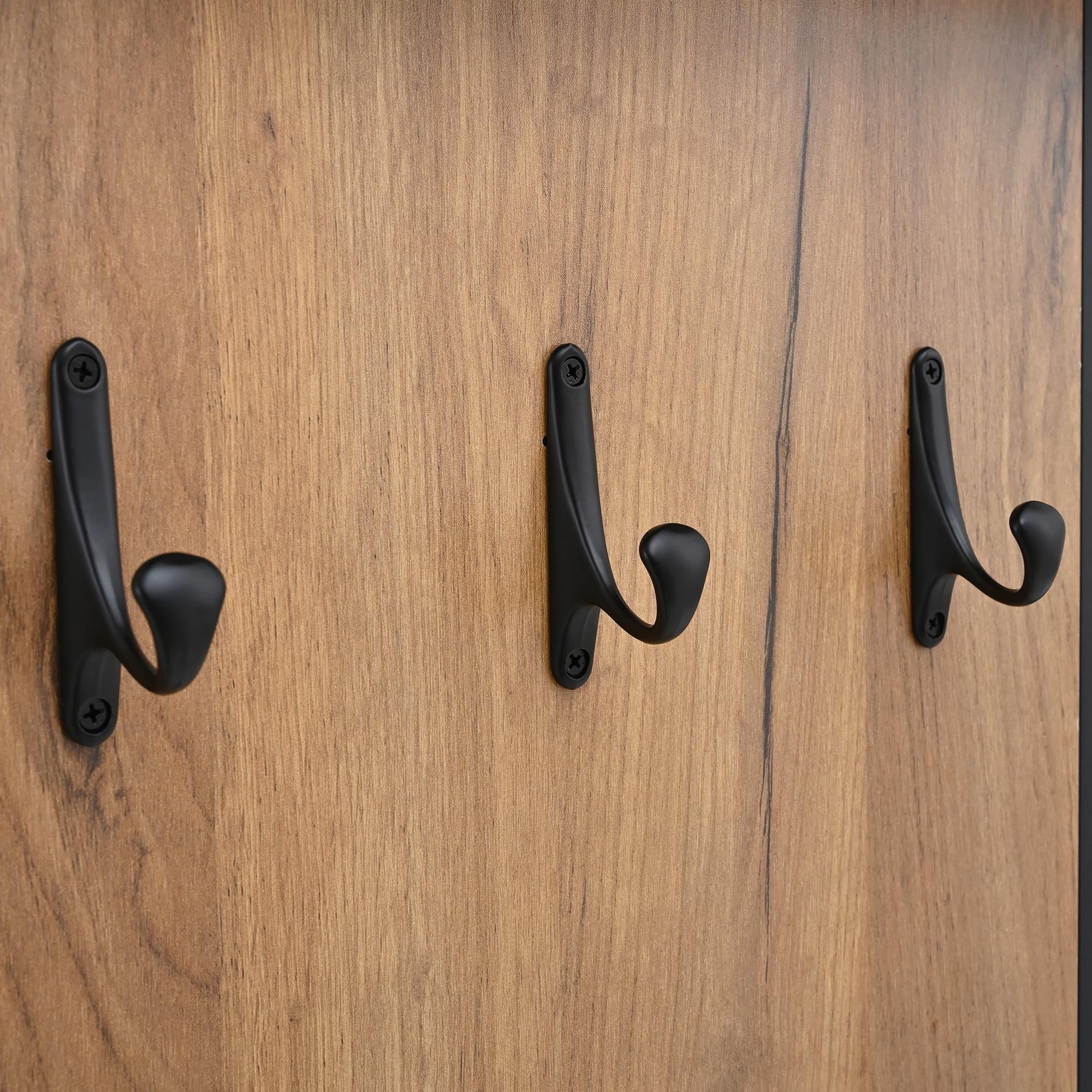 Merax Garderobenset 2-teilig, Wandgarderobe mit 3 Haken und Schuhschrank mit Kissen Sitzbank, Garderobenbank, Flurmöbel, Schwarz + Natur