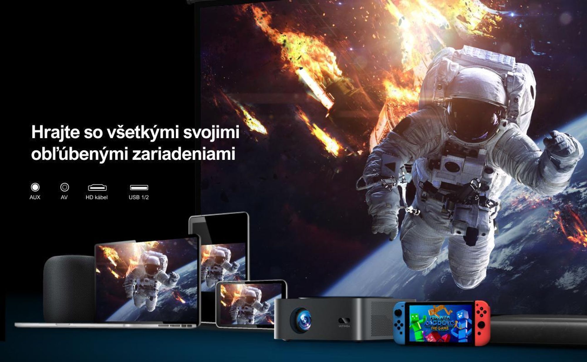 Projektor ULTIMEA 1080P Aktualizovaná verzia s funkciou vyhýbania sa prekážkam, 700 ANSI lúmenov, 15000:1, inteligentné zarovnanie plátna, Apollo-P40