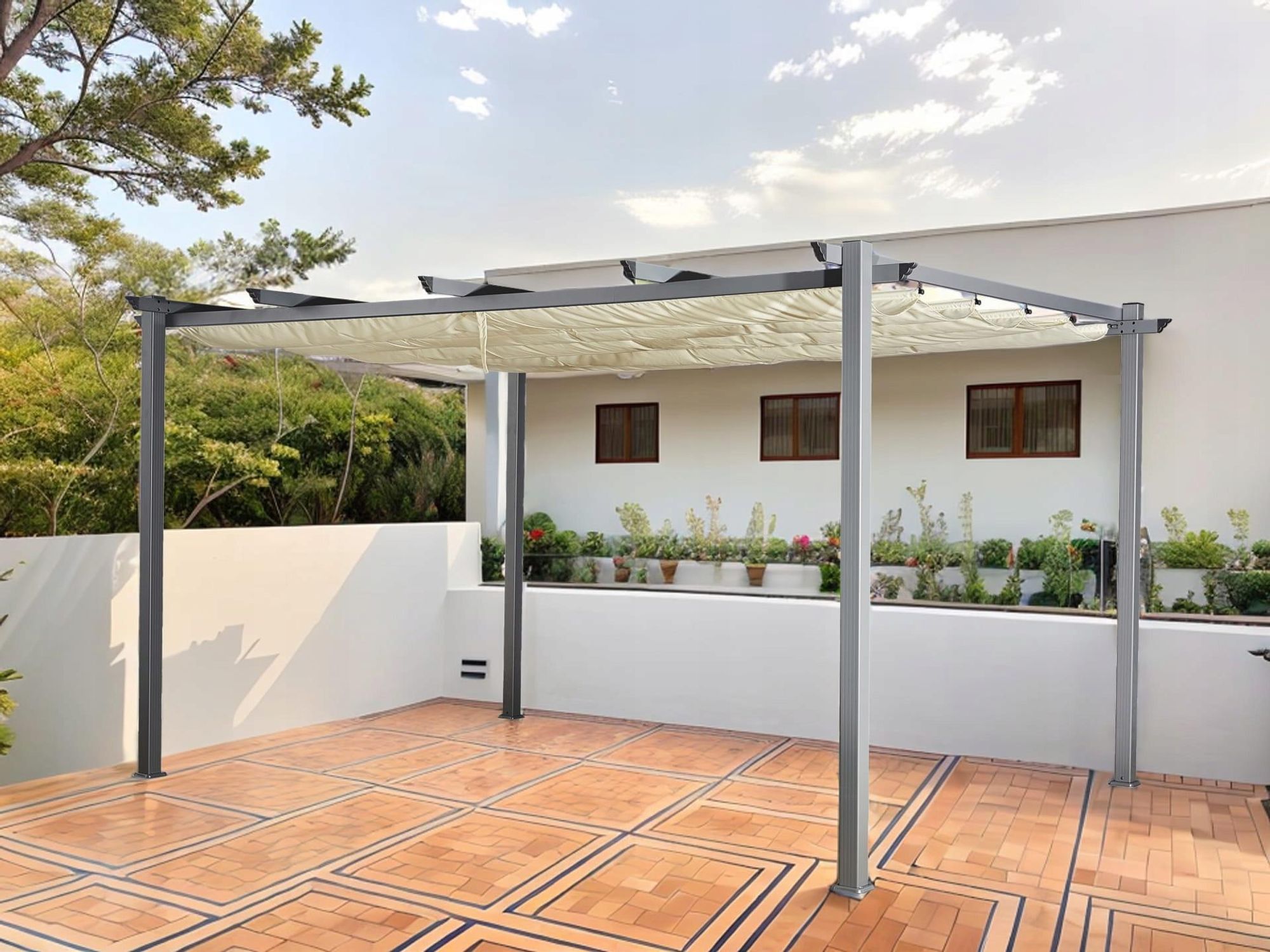 BelloGriardino | Gartenpergola 3 x 4 m - Ecru - Wetterfest - Elegantes Design - Sonnenschutz