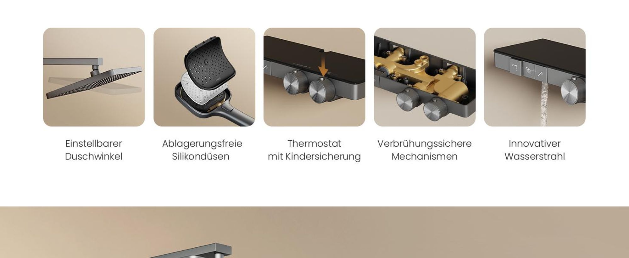 EMKE Duschsystem mit Thermostat prämiertes Design Duschsäule Matt Anthrazit 360×240mm eckiger Regendusche, Wassermengenregler, Badewannenauslauf F29