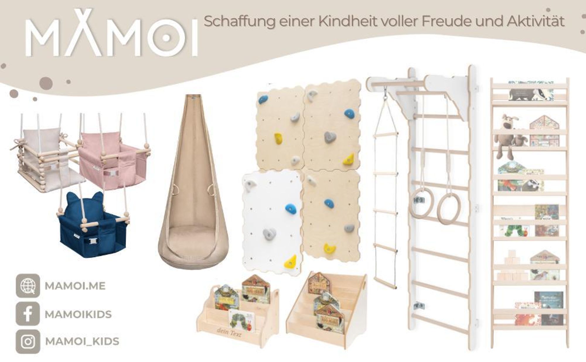 MAMOI Kinderschaukel mit Sicherheitsgurt, höhenverstellbar 150–190 cm, Schaukel für den Innenbereich, stabile Konstruktion, Velours-Sitz