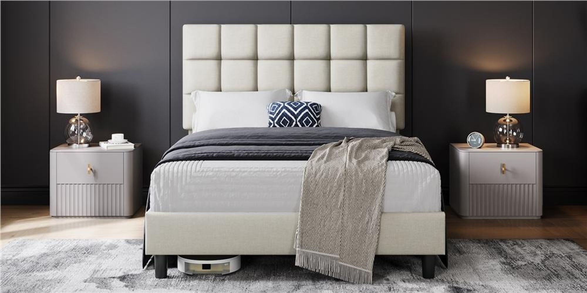 Yaheetech Polsterbett Doppelbett 140x200cm, Bettgestell mit höhenverstellbarem Kopfteil, Bettrahmen mit Lattenrost, Beige