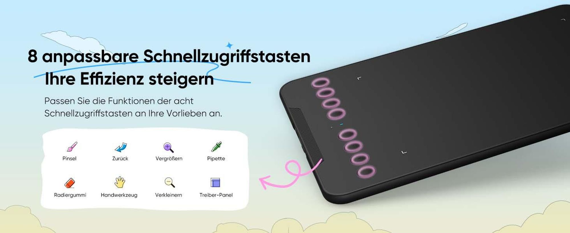 XPPen Deco mini7W V2 Kabelloses Grafiktablett, Bluetooth 5.0, 16384 Druckstufen, 8 Shortcuts, kompatibel mit Windows, macOS, Android.