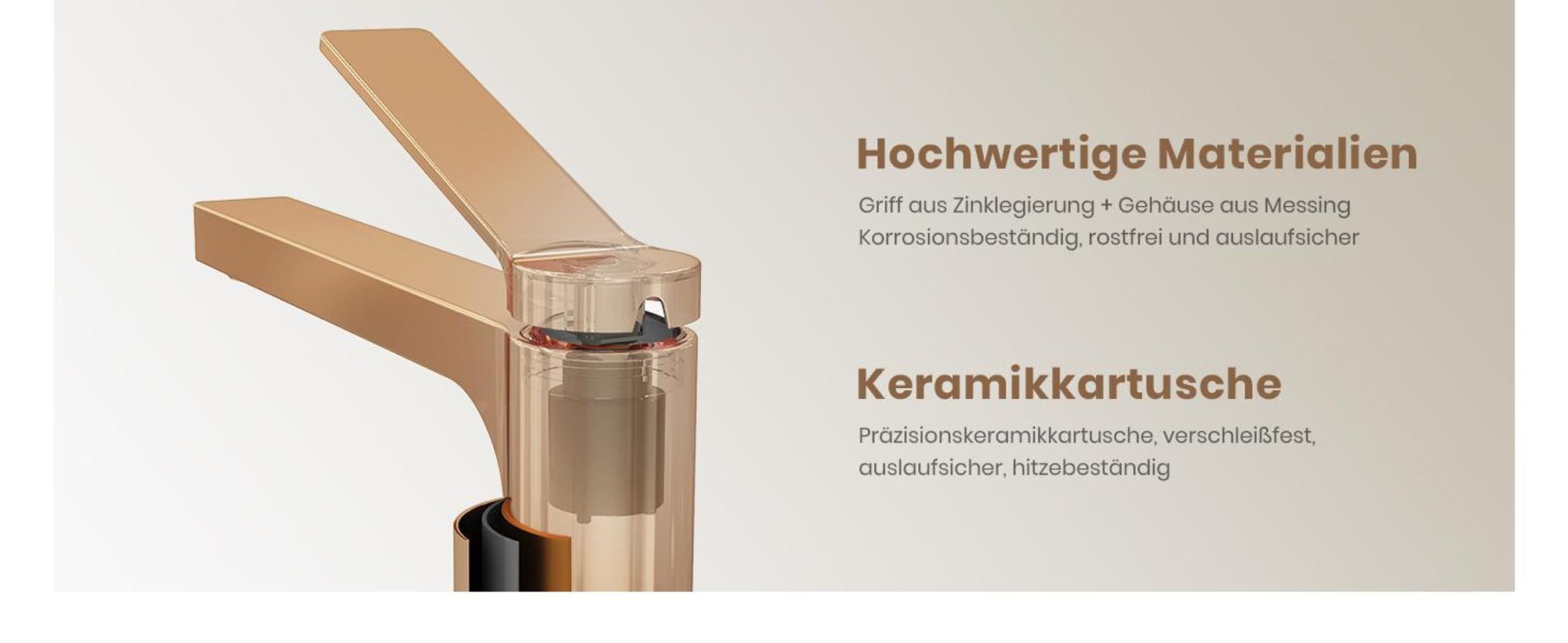 EMKE Wasserhahn Bad Roségold 335x233x46mm, Messing, Keramikkartusche, Badarmatur, Mischbatterie Waschbecken-Armatur, Waschtischarmatur