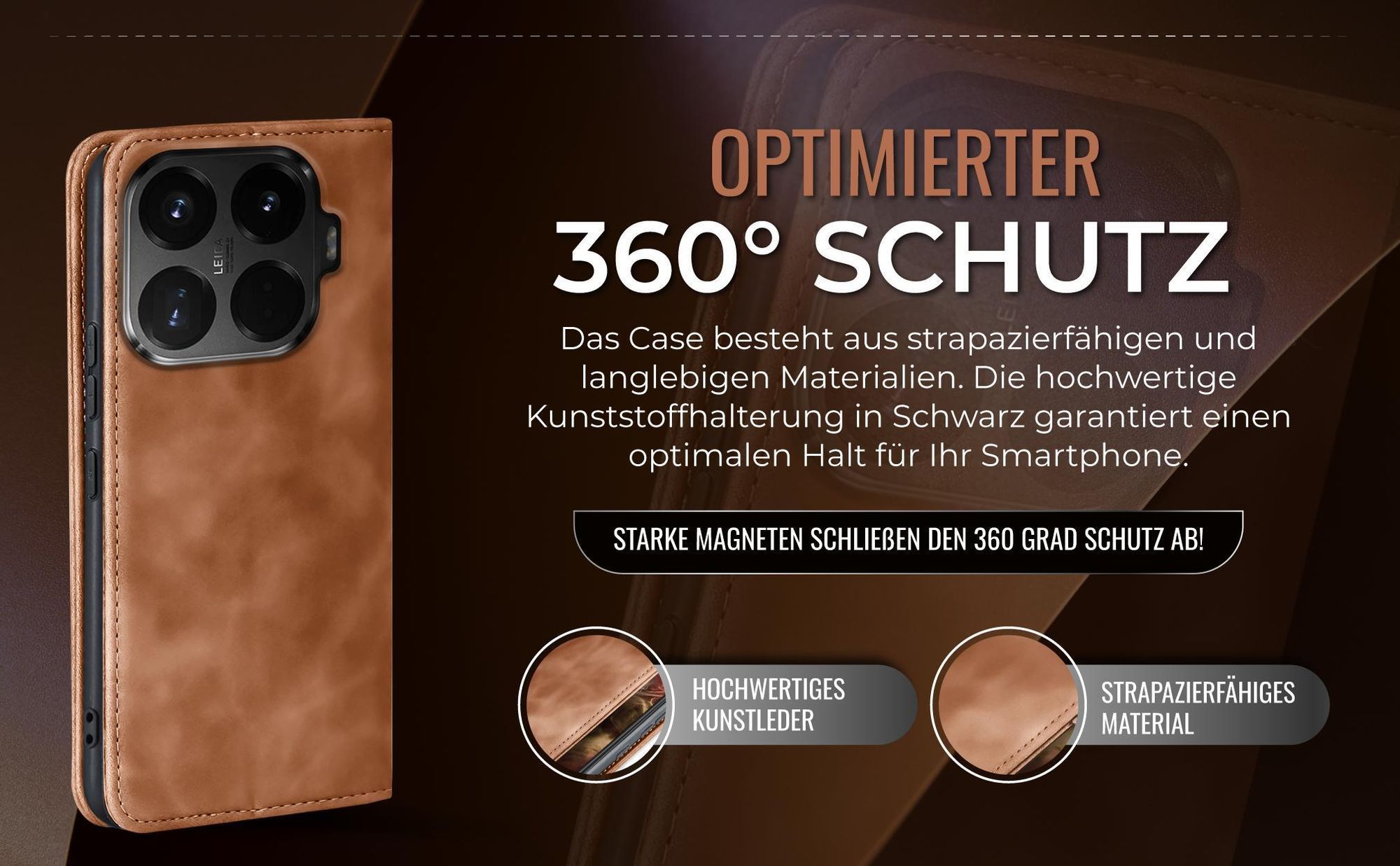 Hellbraune Handyhülle für Xiaomi 15T Pro mit 360 Grad Schutz