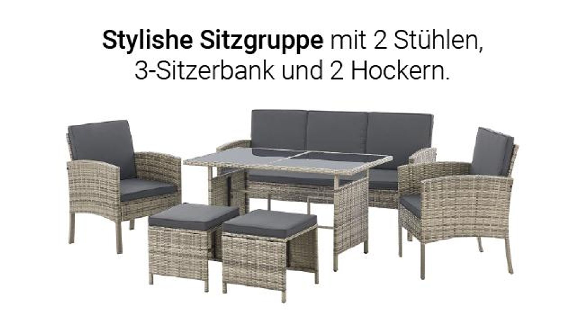 Juskys Polyrattan Gartenmöbel Sitzgruppe Turin Set 6 teilig - Outdoor Möbel grau-meliert