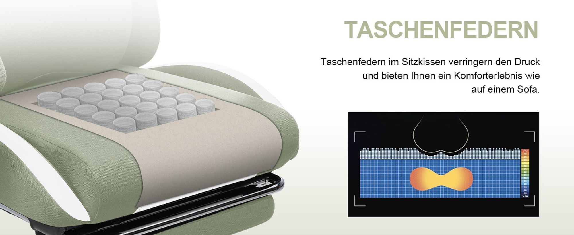 GTPLAYER Gaming Stuhl Ergonomischer Gaming Sessel Schreibtischstuhl mit Stoffoberfläche Atmungsaktiver Bürostuhl Federsitzkissen mit Fußstütze Grün
