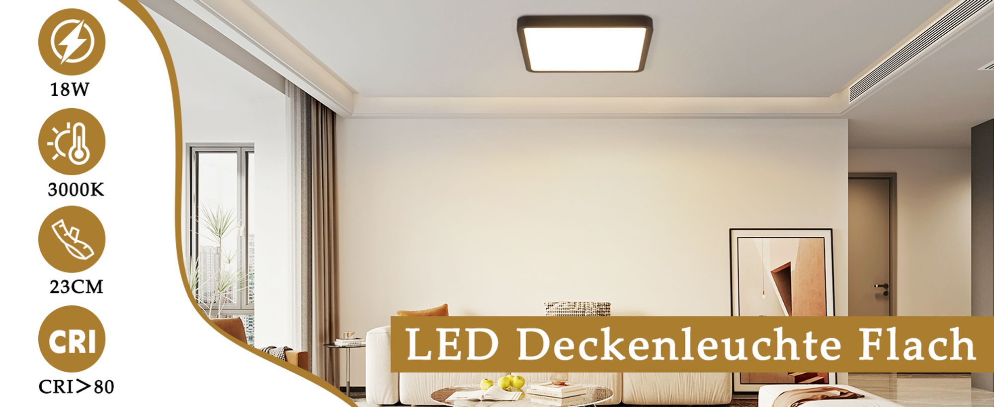 ZMH Deckenlampe LED Deckenleuchte Flach Schlafzimmerlampe 23CM Badezimmerlampe 18W Küchenlampe Eckig Schlafzimmer  Deckenbeleuchtung Flurlampe Decke