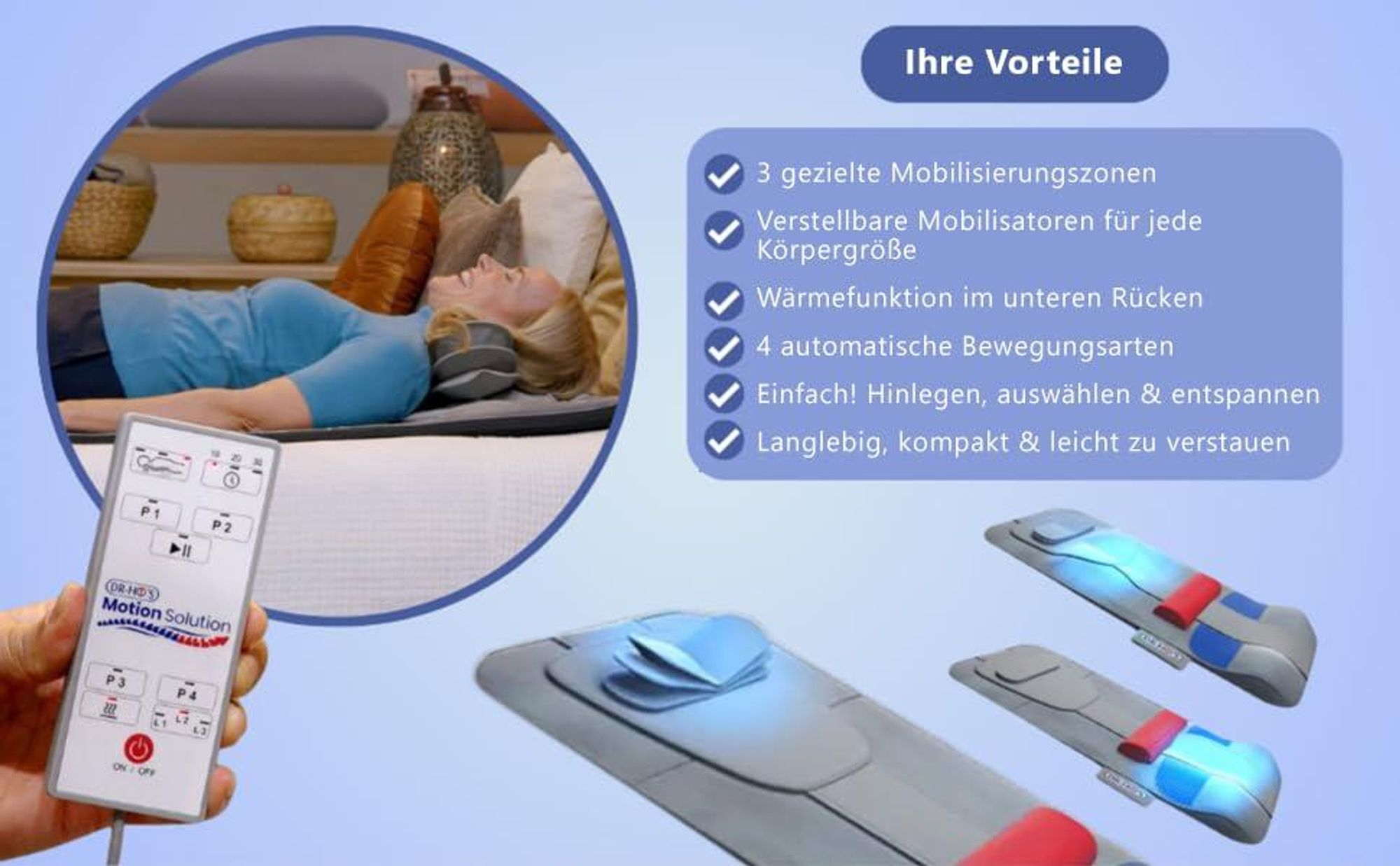 Beheizte Rückenauflage unter dem unteren Rücken bei der Anwendung im Liegen