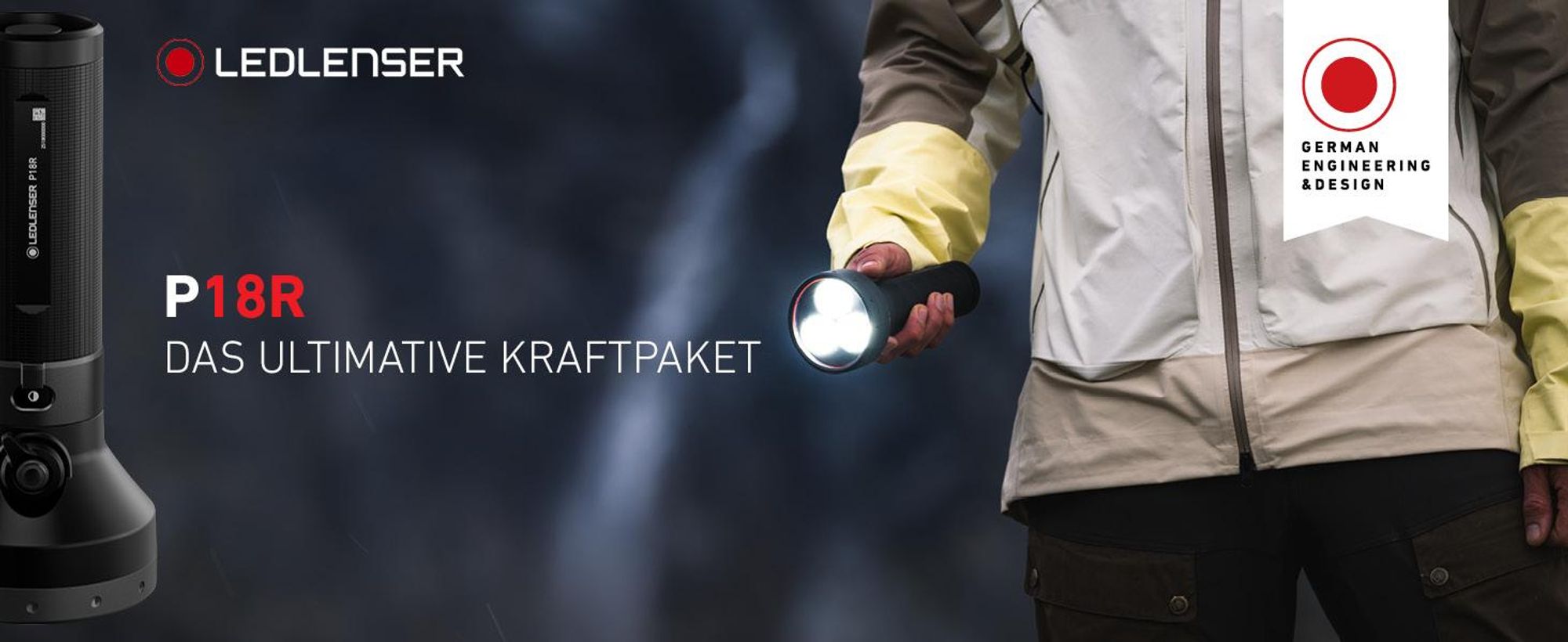 Ledlenser P18R Taschenlampe Schwarz, bis zu 6500 Lumen, bis 600m Leuchtweite, IP68, bis 45 Std Laufzeit, USB-C