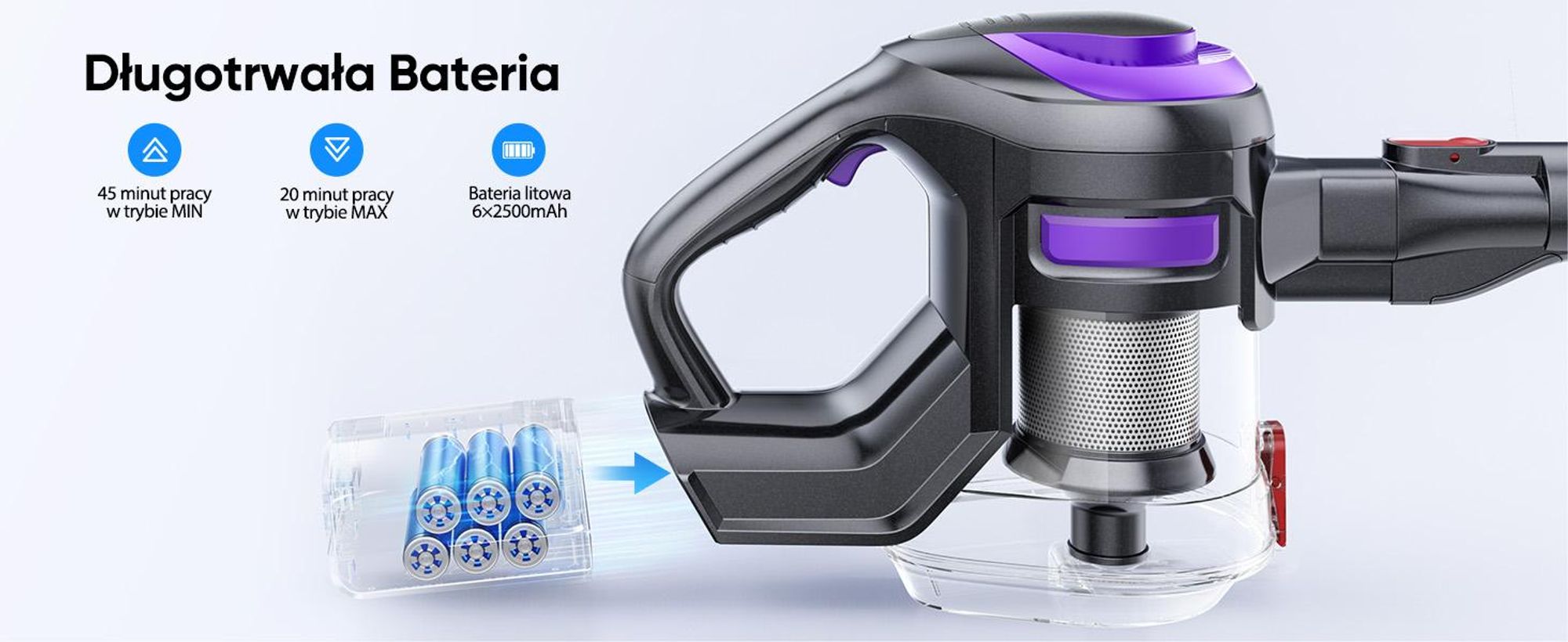 Laresar V10 Lite Odkurzacz bezprzewodowy, 38 000 Pa, czas pracy do 45 minut, wałek zapobiegający plątaniu się włosów, szczotka w kształcie litery V