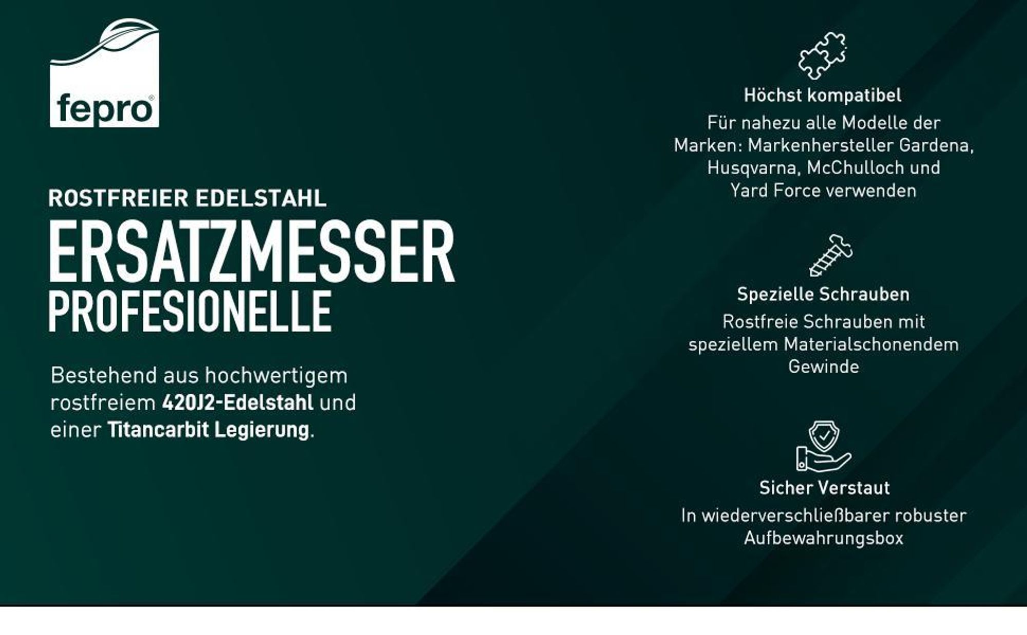 Fepro® Profi Ersatzmesser für Mähroboter - kompatibel mit WORX, LandXcape, Zoef Robot und Einhell - 12 Stück, Universal Ersatzklingen für Rasenroboter Messer Messerset Mähroboterklingen