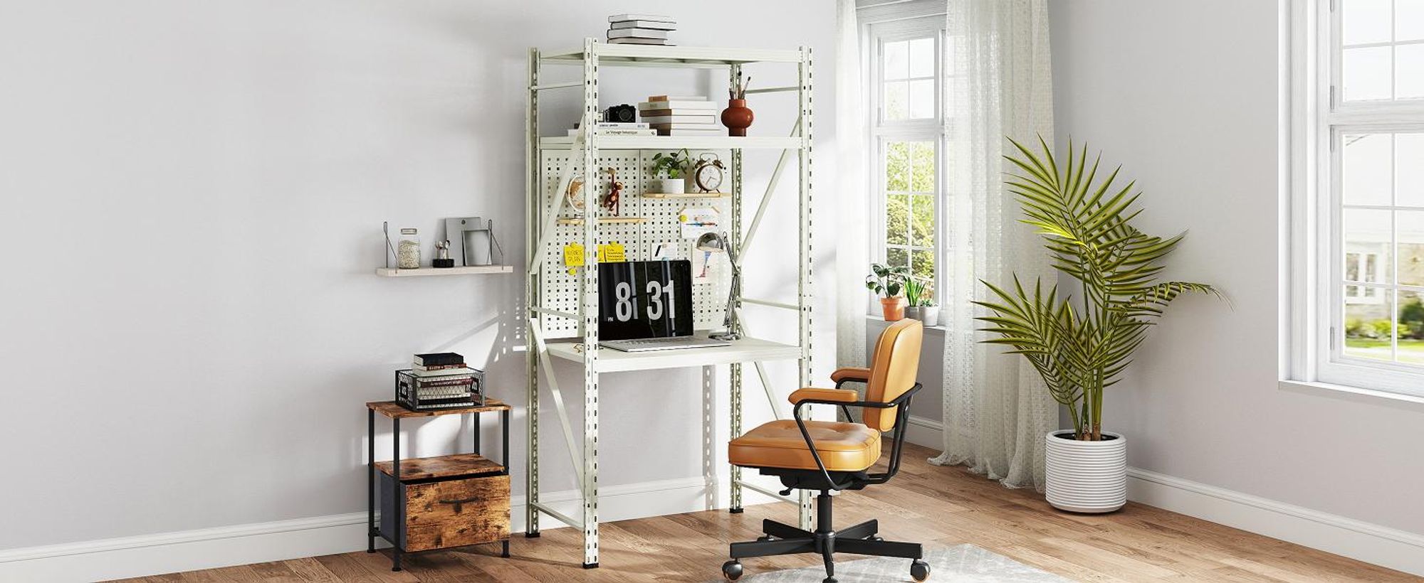 FLEXISPOT Werkbank aus Stahl, Arbeitstisch mit Lochwänden und oberer Ablage, Lagerregal bis 200 kg, für Werkstatt, Lager, Büro und Haushalt (Grün)