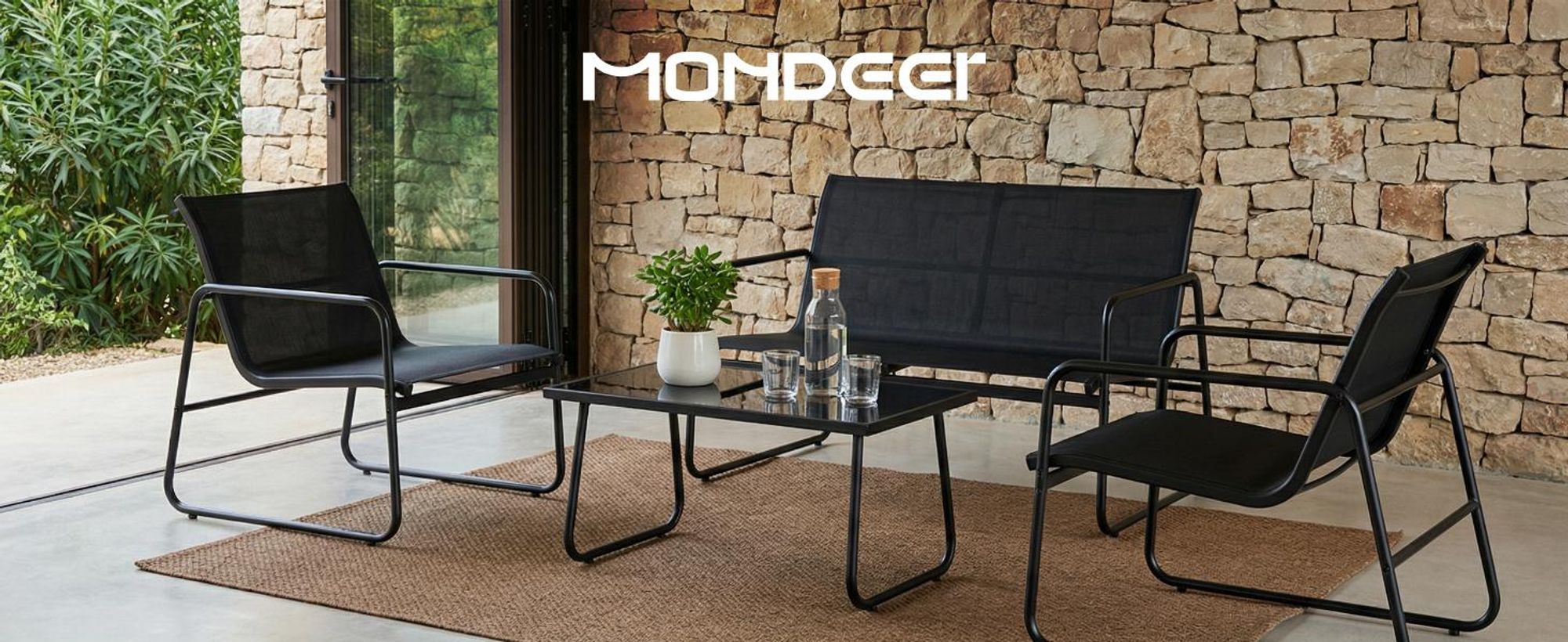 Mondeer Gartenmöbel-Set 4-teilig Sitzgruppe mit atmungsaktivem Mesh-Gewebe, Ergonomischen Armlehnen und Stabilem Stahlrahmen Balkon Terrasse Schwarz