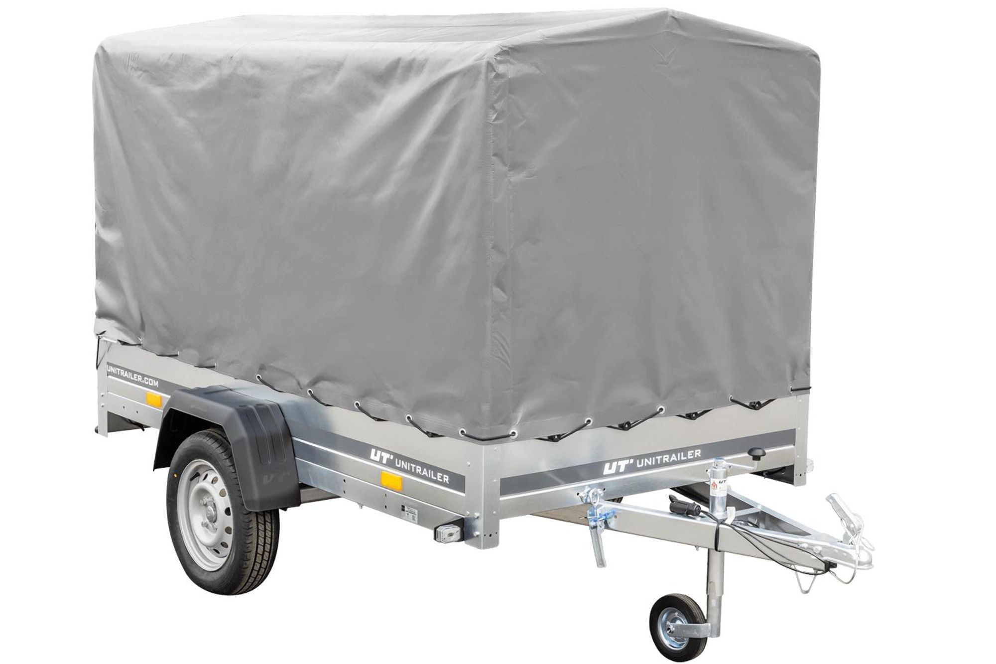 PKW-Anhänger auf Federn 230x125 UNITRAILER GARDEN 230/R KIPP mit H-1100-Rahmen und grauer Plane