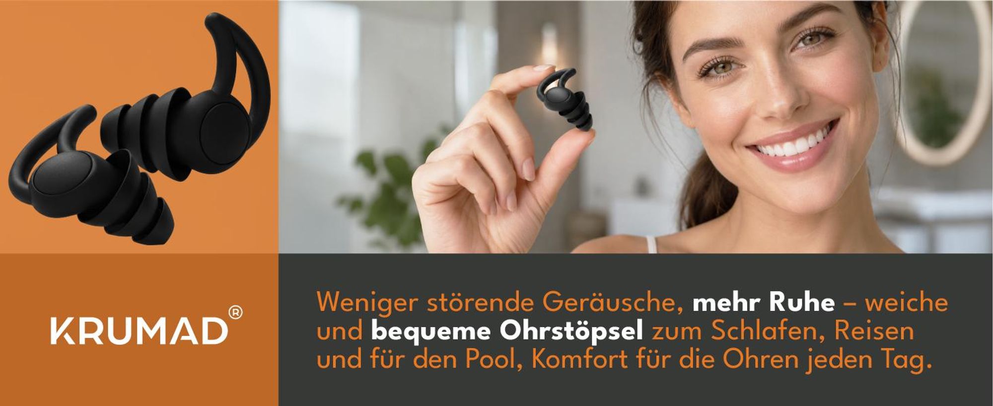 KRUMAD Silikon Ohrstöpsel 6 Paar, Gehörschutz zum Schwimmen und Reisen, Wasserschutz Ohrstöpsel mit L/R Kennzeichnung und Aufbewahrungsbox