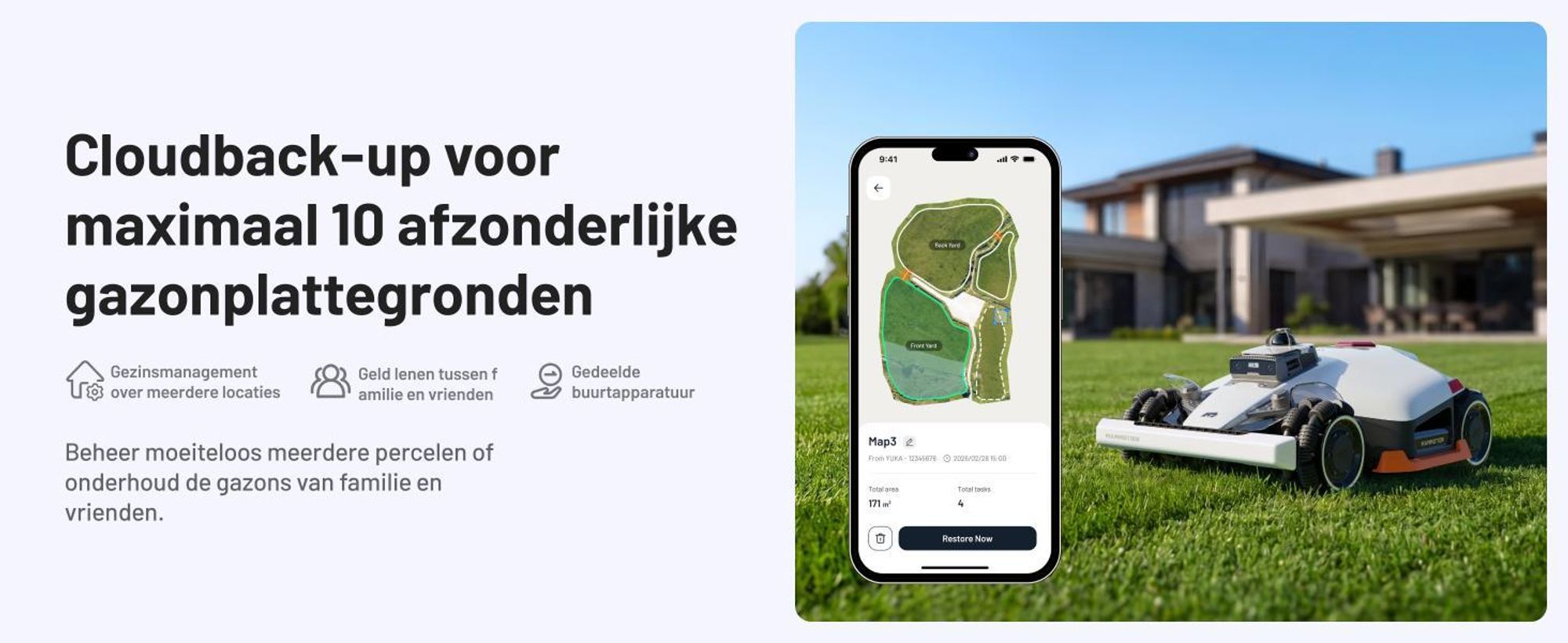 Robotmaaier Mammotion LUBA 3 AWD 3000 met wasstandaard, zonder kabel, voor 3000 m², vierwielaandrijving, hellingen tot 80%, auto-kaartgeneratie, APP