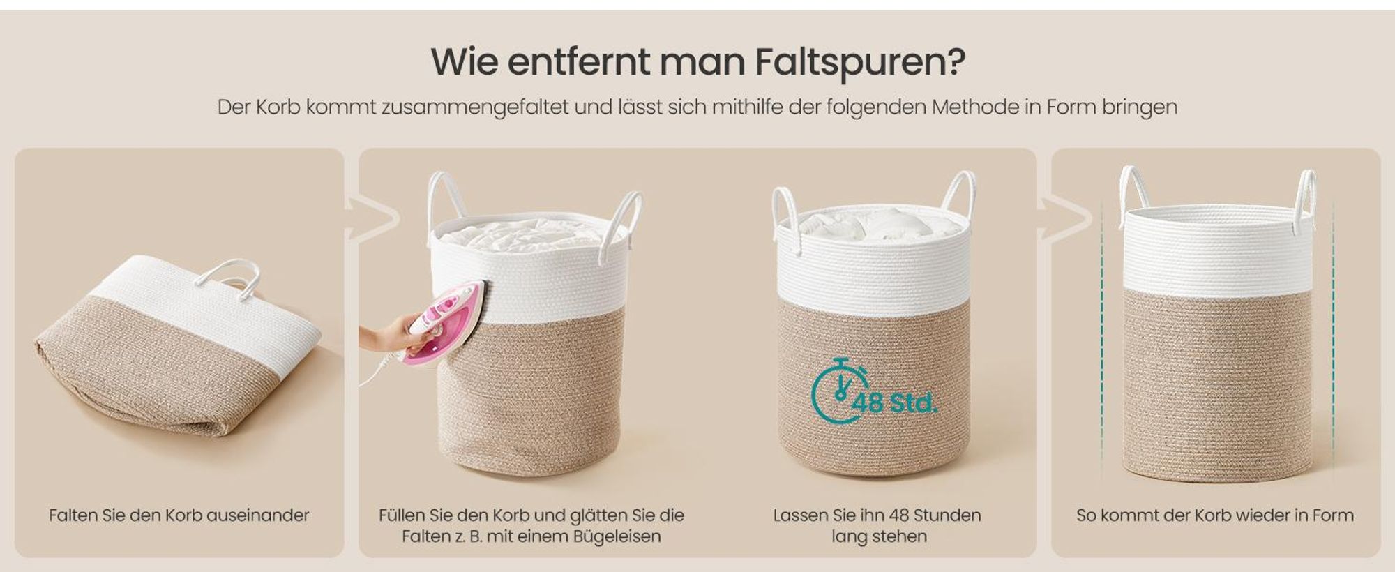 SONGMICS Wäschekorb, Wäschesammler für Kinder, Aufbewahrungskorb, Baumwollseil, mit Henkel, für Decken, Kuscheltier Aufbewahrung, Schlafzimmer