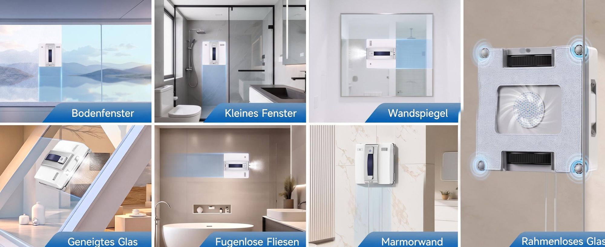 Lubluelu CHYW200 Smart Fensterputzroboter, Fensterroboter mit Dual-Sprüher, 9000Pa Saugkraft, Automatische Reinigung, Fernbedienung & Sicherheitsseil