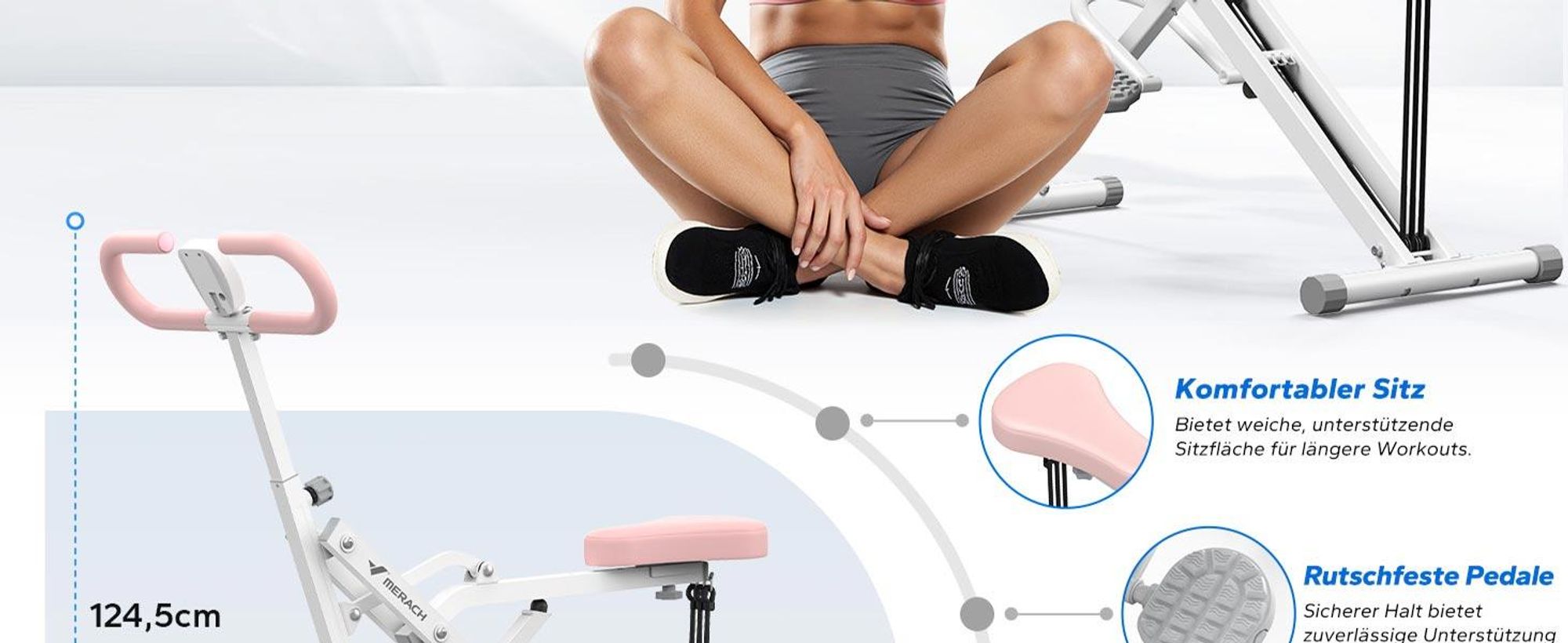 Multifunktionaler Ganzkörpertrainer – Bauch- & Rückentrainer mit 3 Widerstandsbändern, klappbar, LCD-Display, verstellbarer Sitz & Lenker, bis 158 kg