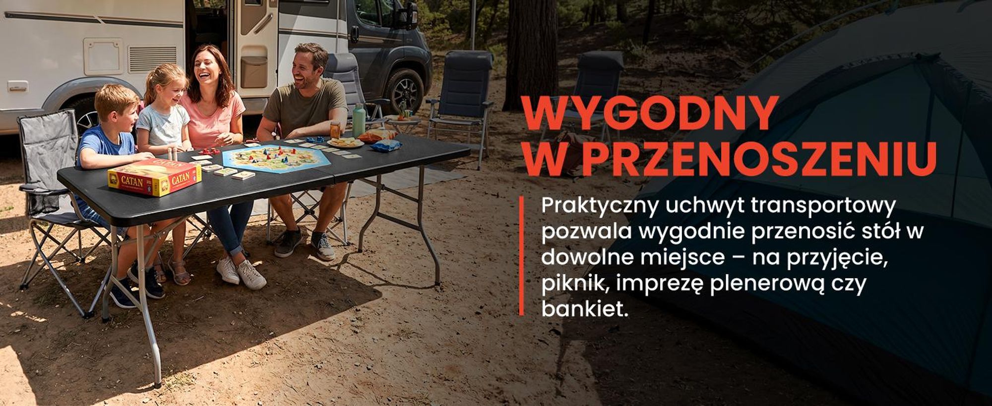 Składany stół kempingowy/ogrodowy z uchwytem do przenoszenia, 180 cm, czarny stół kempingowy/ogrodowy, stół imprezowy