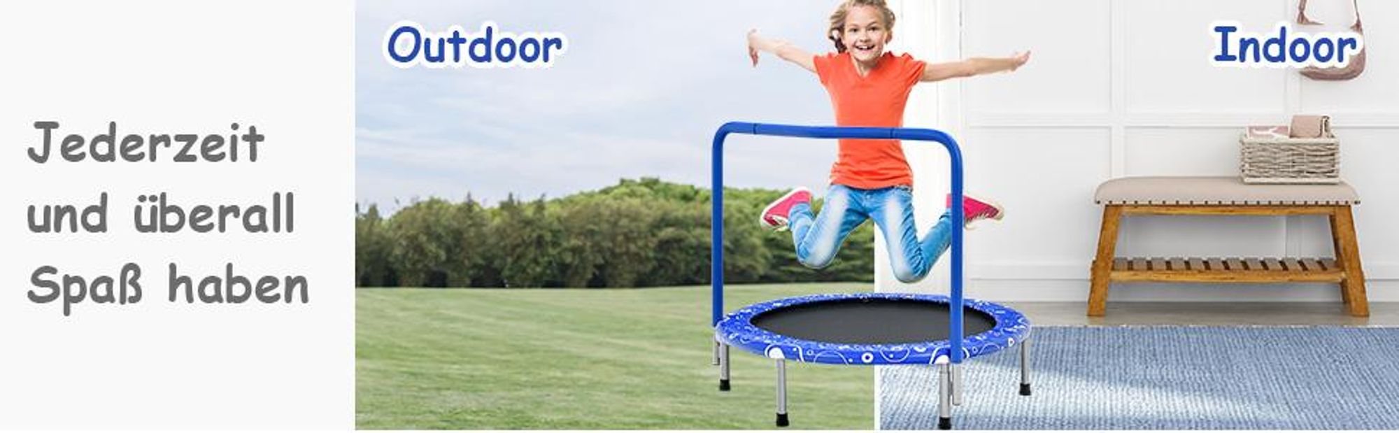 COSTWAY φ92cm Mini Trampolin, Fitness Trampolin faltbar, Kindertrampolin bis 150kg belastbar, Gartentrampolin, Indoor- und Outdoortrampolin