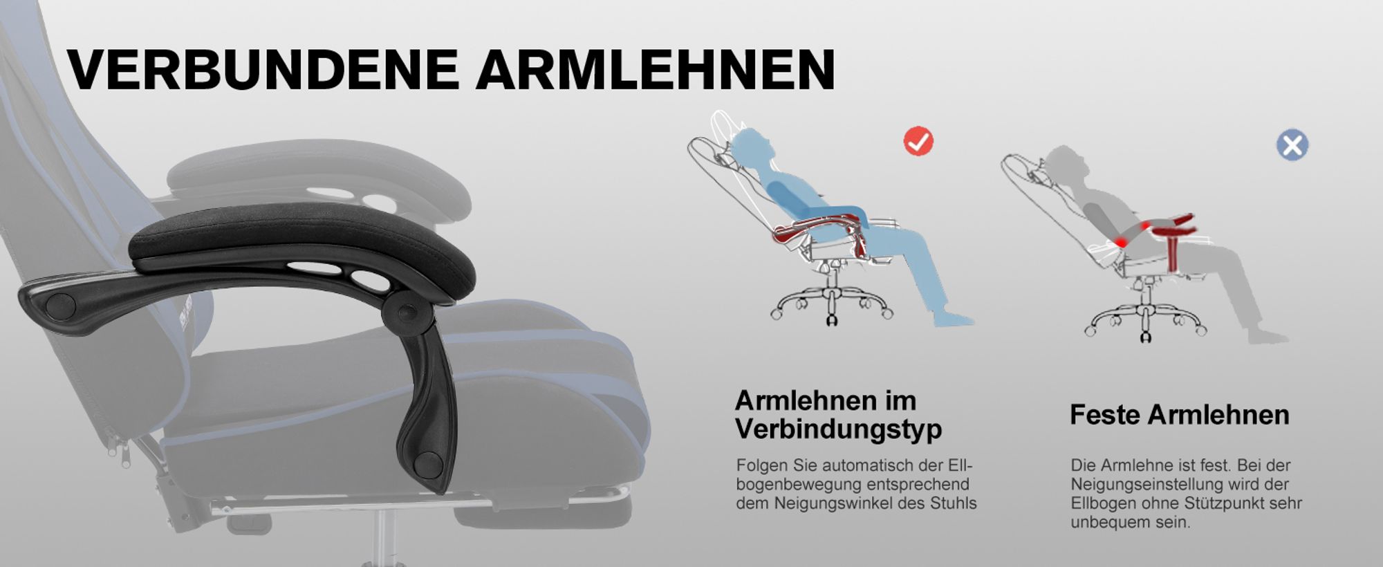 GTPLAYER Bürostuhl Gaming Stuhl Stoff Gaming Sessel Ergonomischer Gamer Stuhl mit Fußstütze, Kopfstütze Lendenkissen, Gepolstert Gaming Chair, BLAU
