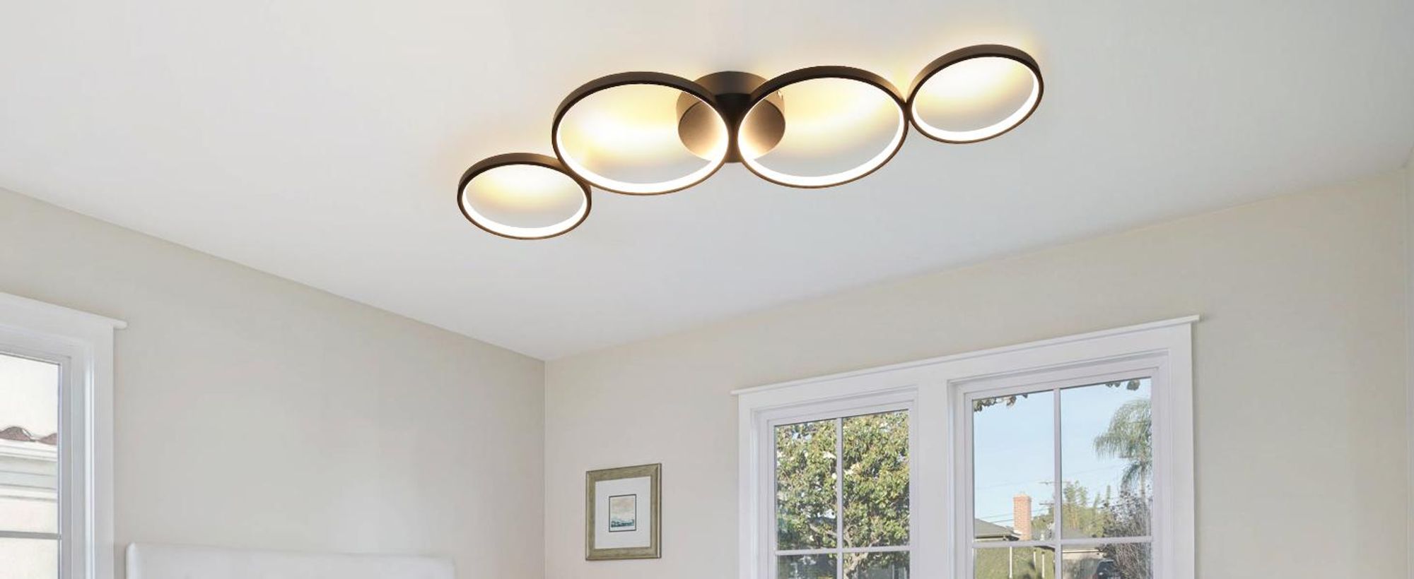 ZMH LED Deckenlampe Dimmbar Modern Wohnzimmerlampe 4 Flammig Ringoptik 55W Schwarz Innen Deckenleuchte 88cm für Schlafzimmer Wohnzimmer