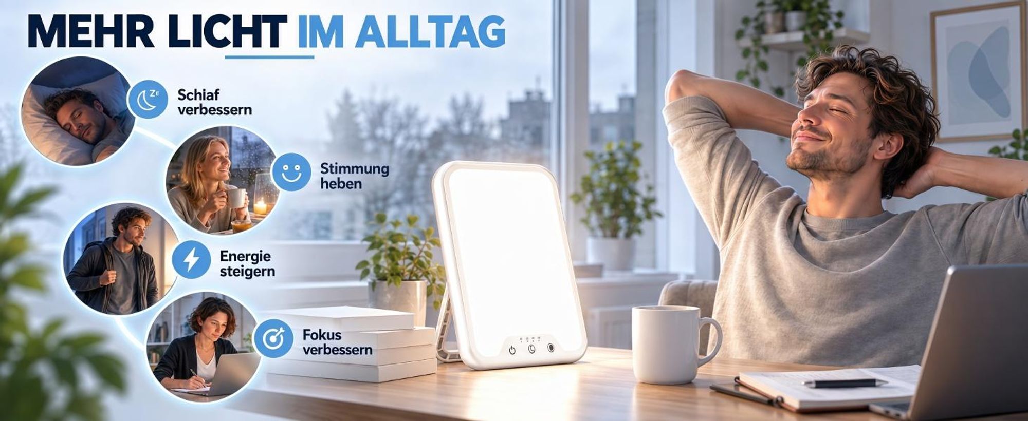 Tageslichtlampe 10000 Lux, Lichttherapiegeräte,UV-frei, stufenlos dimmbar, 3 Lichtfarben, Touch-Steuerung,4 Timer, faltbar, ultradünn & leicht