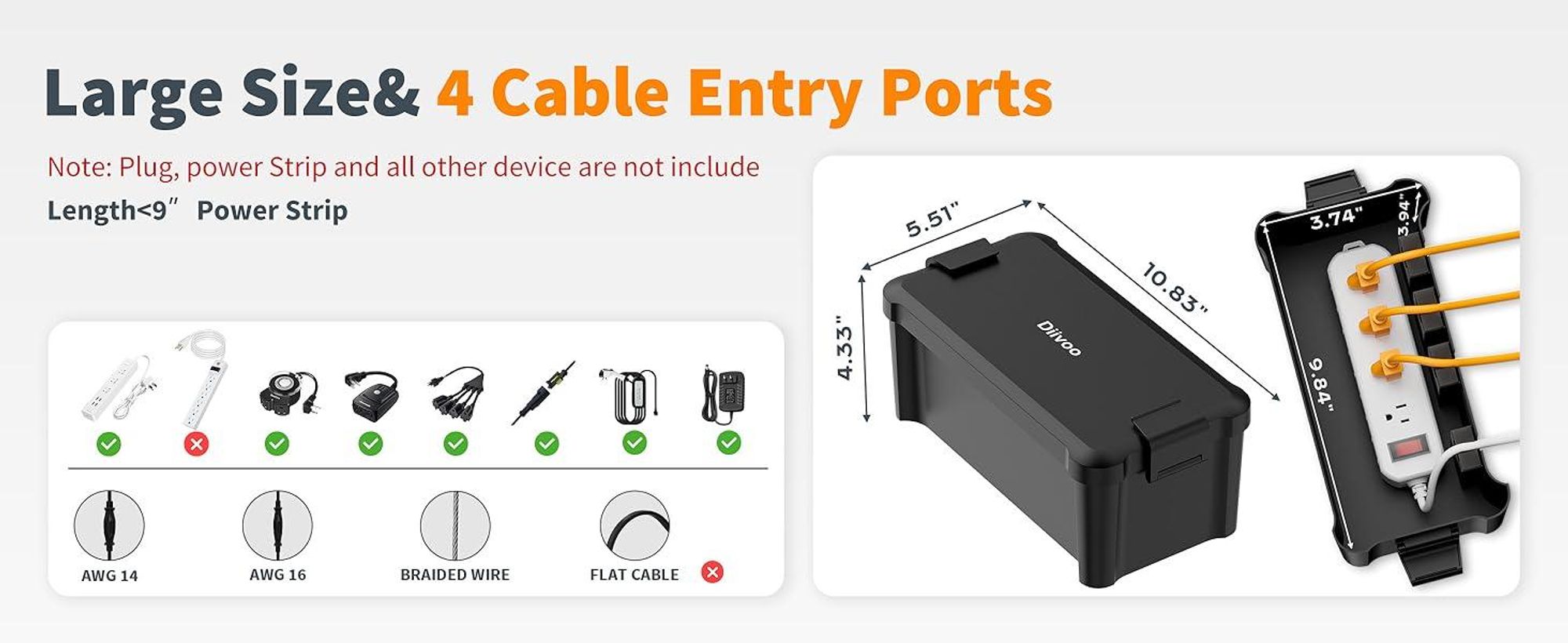 Diivoo Kabelbox wasserdicht Safe Box IPX4 Steckerschutz Anschlusskasten Außenbereich