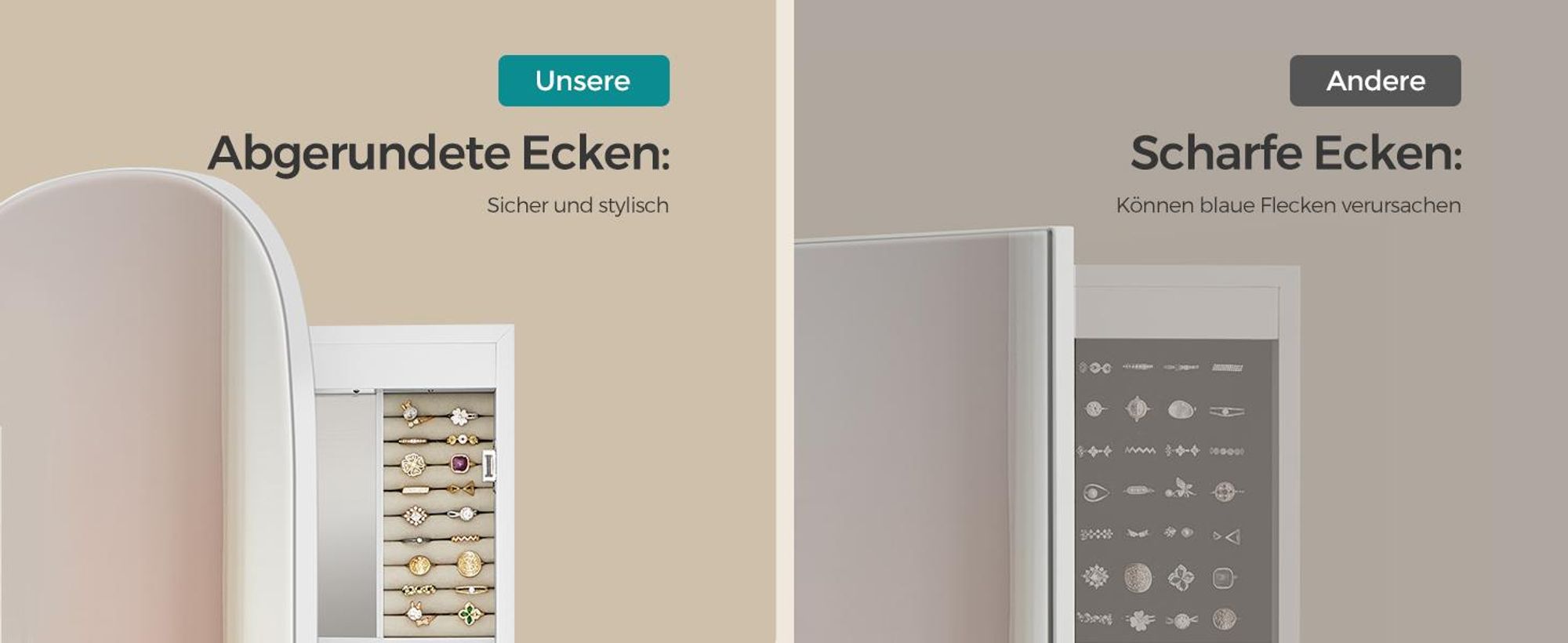 SONGMICS Schmuckschrank, Spiegelschrank, Schmuck-Organizer mit LED-Beleuchtung