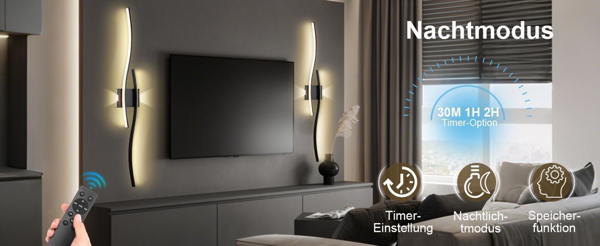 LED Wandleuchte Innen Modern Dimmbar 3 Farbtemperaturen Wiederaufladbar Wandlampe mit Fernbedienung