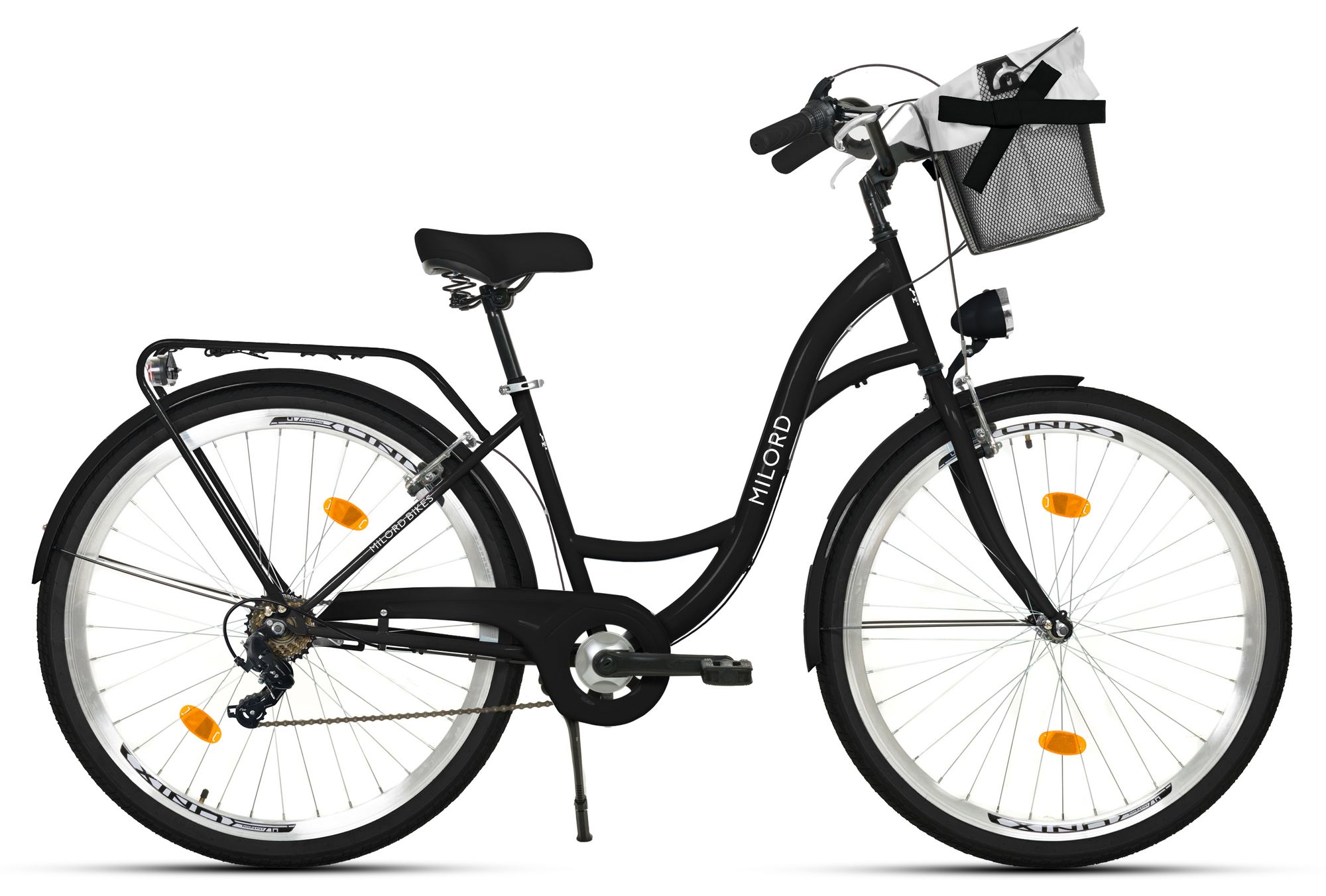 Milord Komfort Fahrrad Mit Korb Damenfahrrad, 28 Zoll, Schwarz, 7 Gang Shimano