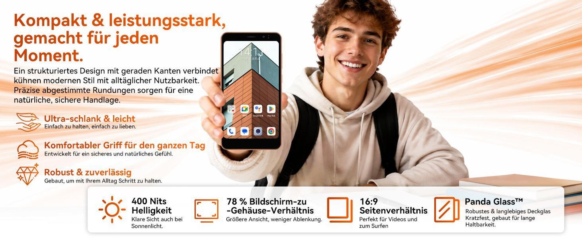 2026 Oscal Wave 2C 5" ultraleicht Handy Ohne Vertrag incl 18W charge, Android 16, 12+32GB, Face ID, Dual SIM, 1080P, Free TPU Protective Case