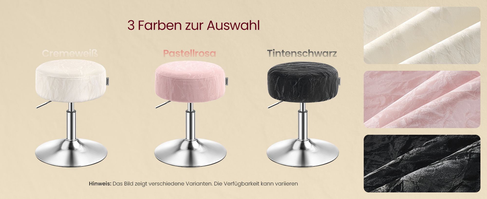 Schminkhocker, Schminkstuhl, Sitzhocker, höhenverstellbar, 360° drehbar, PU, dicke Polsterung, für Schlafzimmer, Küche, Esszimmer, tintenschwarz