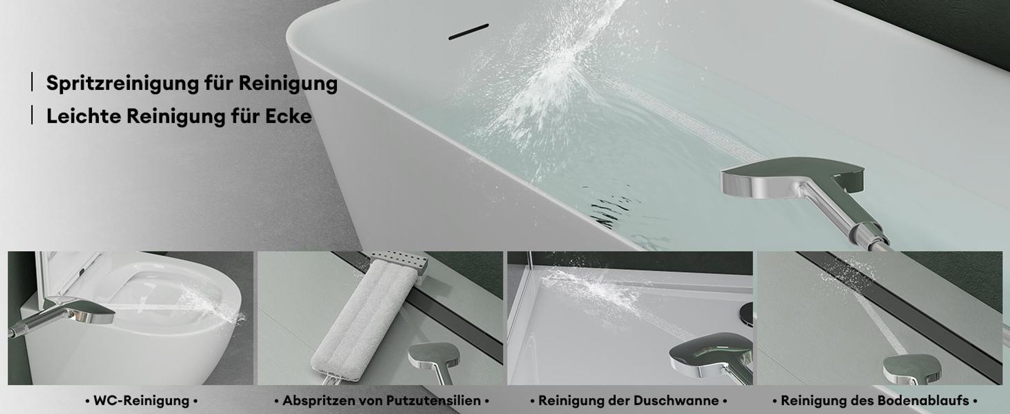 Mai & Mai Badewannenarmatur mit Handbrause Wasserfall Wannenarmatur 4 Strahlarten Wandarmatur für Badewanne aus Messing Silber DSN-403