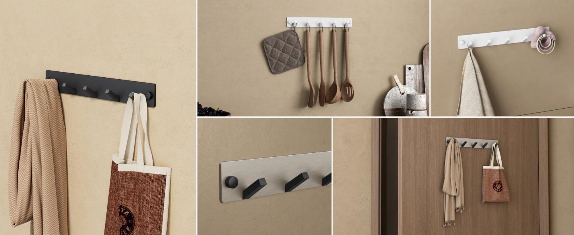 doporro Garderobenhaken Edelstahl, Kleiderhaken Wand mit 5 Haken, selbstklebend & ohne Bohren Matt Weiß für Jacken, Handtücher Stalo-05